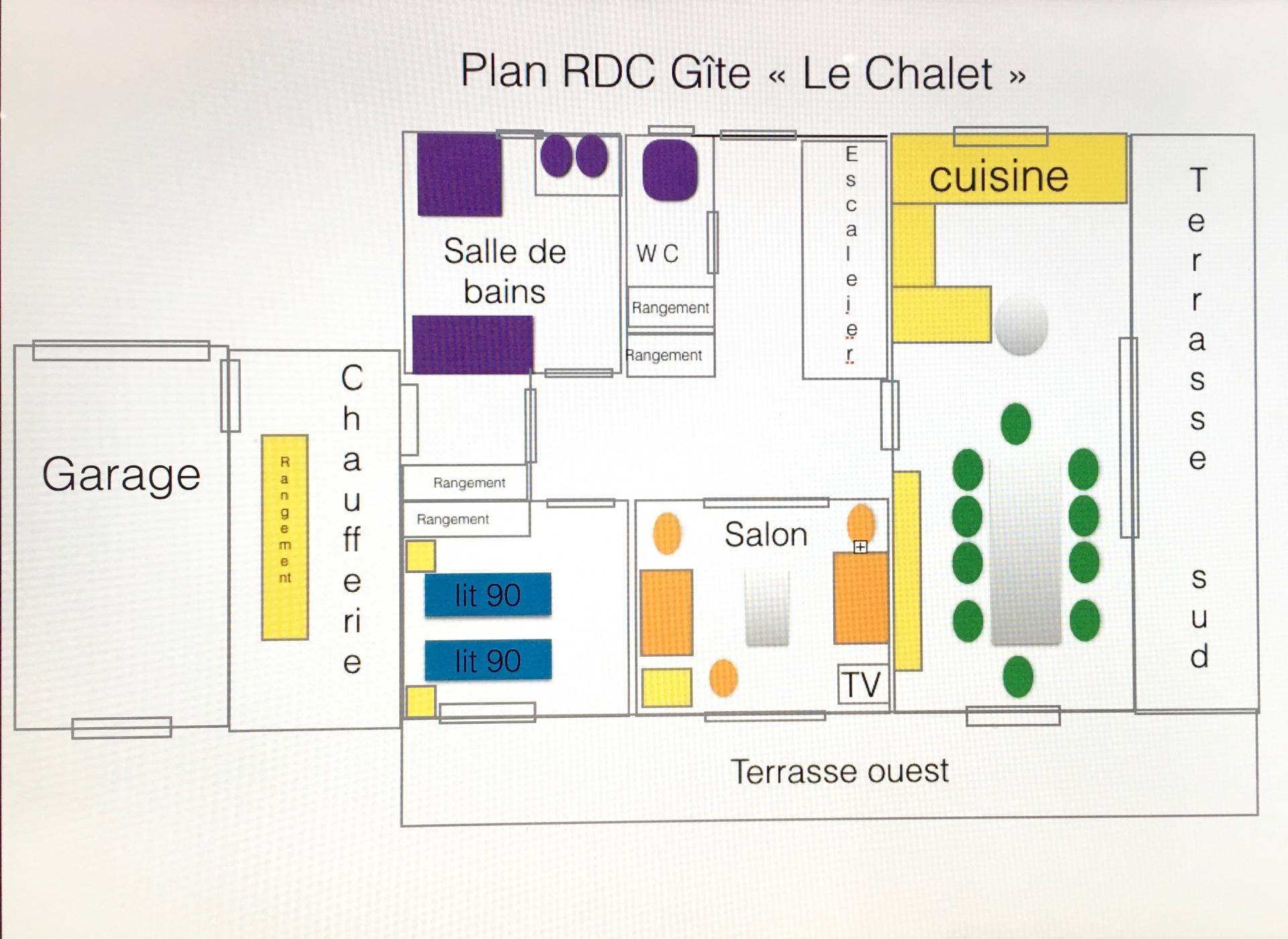 Plan RDC du chalet grand gîte